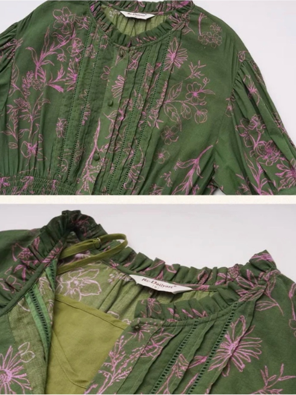 Green Floral Button-Front CottageCore Midi Dress with Smocked Waist. New W Tags - Picture 5 of 16
